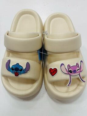 Kids Cream Slide Sandals with Stitch Cartoon Charms